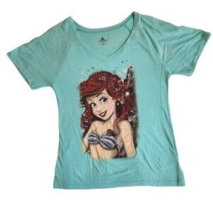 Disney Parks aqua The Little Mermaid Ariel v neck short sleeve t shirt sz M